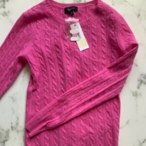 AQUA Cashmere pink cable long sleeve sweater